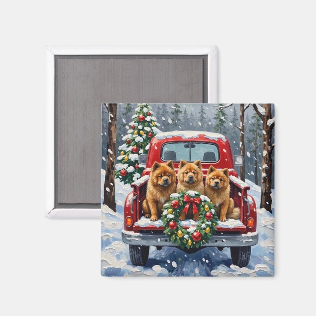 Íman Chow Chow Christmas Red Truck Holiday (Front/Back)