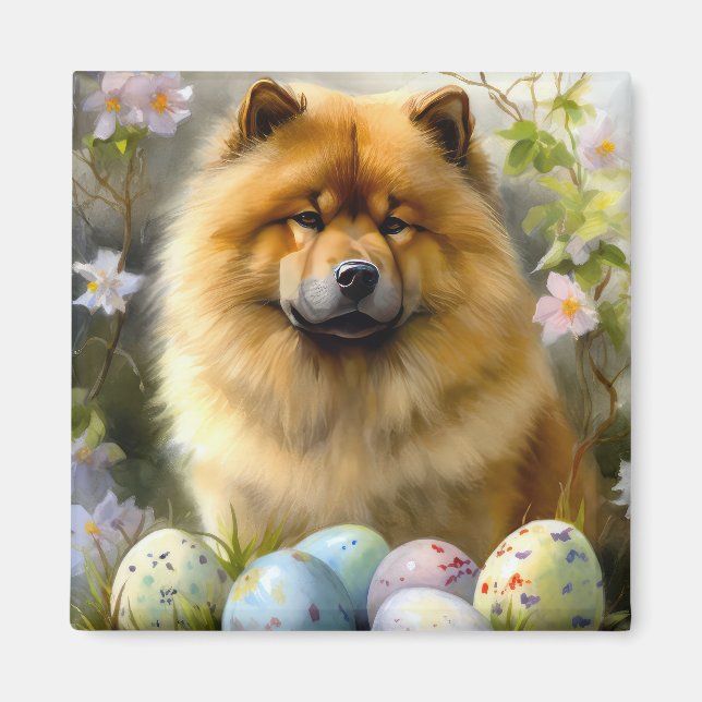 Íman Chow Chow com Ovos de Páscoa Feriado  (Frente)