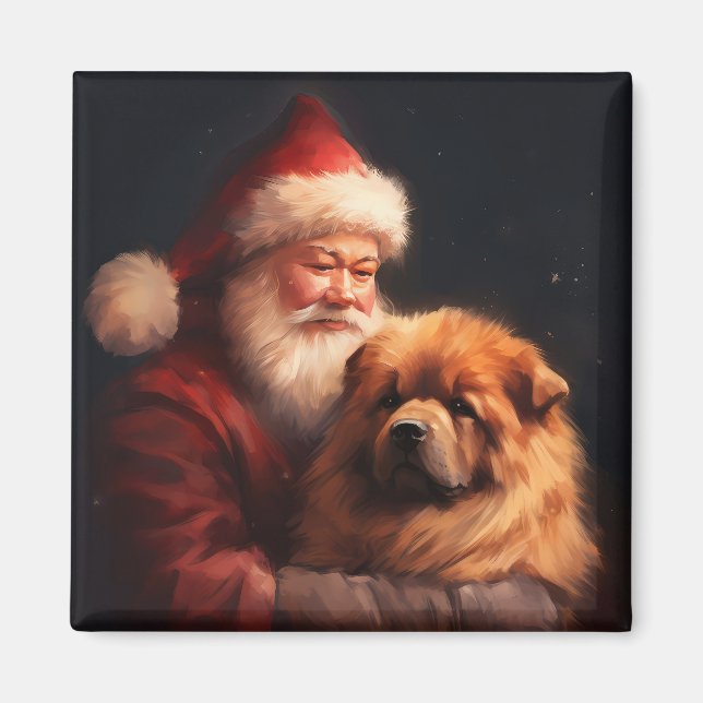 Íman Chow Chow com Papai Noel Natal Festivo (Frente)