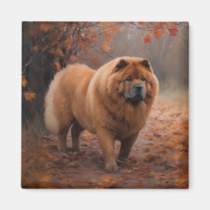 Íman Chow Chow no Outono Folhas Caem Inspiram