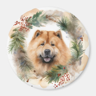 Íman Chow Chow Wreath de Natal Festivo