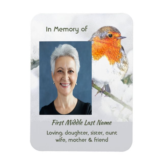 Íman Christian Memorial Keepsake English Robin Bird (Vertical)