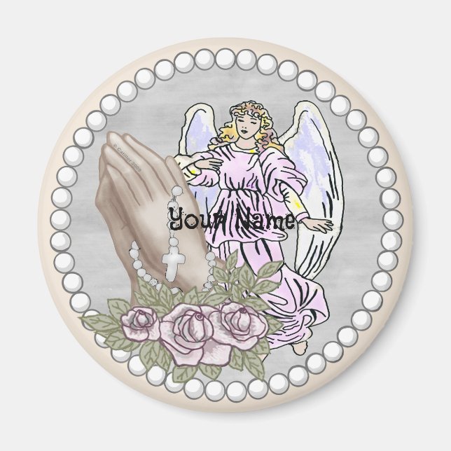 Íman Christian Praying Rosary Angel Magnet (Frente)