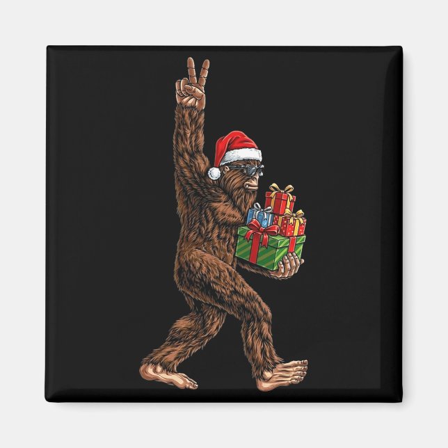 Íman Christmas Bigfoot Santa Hat Funny Sasquatch Big Fo (Frente)