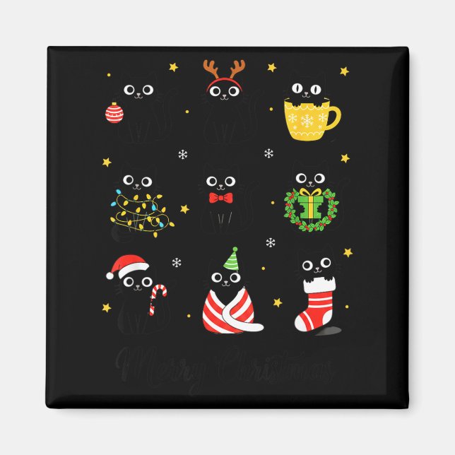 Íman Christmas Black Cats Merry Christmas Cute Holiday  (Frente)