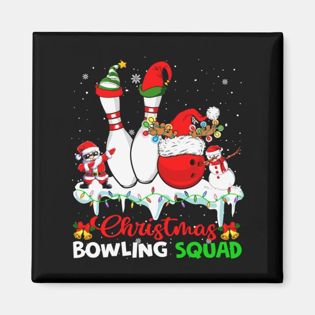 Íman Christmas Bowling Squad Dabbing Santa Elf Bowling  (Frente)
