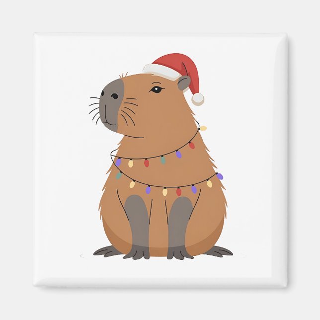 Íman Christmas Capybara With Santa Hat Xmas Lights (Frente)