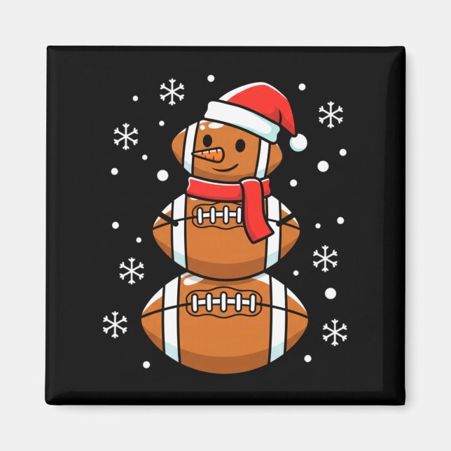 Íman Christmas Football Snowman Santa Hat Funny Xmas Fo (Frente)