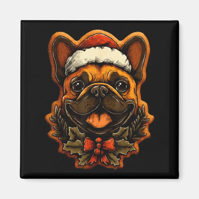 Íman Christmas French Bulldog With Santa Hat Gingerbrea (Frente)