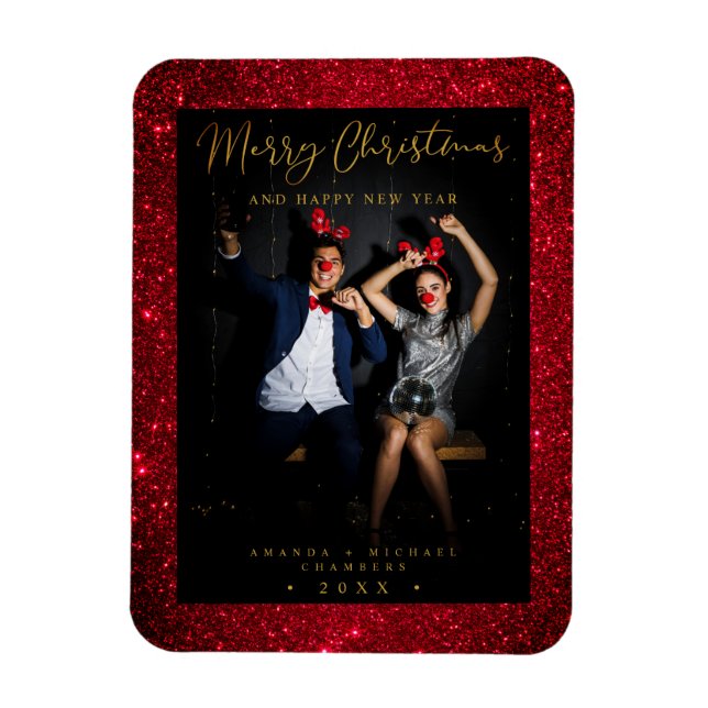 Íman Christmas Glitter Fun Photo Newlyweds Script (Vertical)