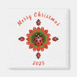 Íman Christmas Ladybug Red Green White Square