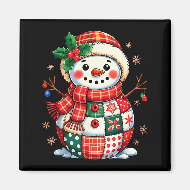 Íman Christmas Patchwork Snowman - Quilted Holiday Aest (Frente)