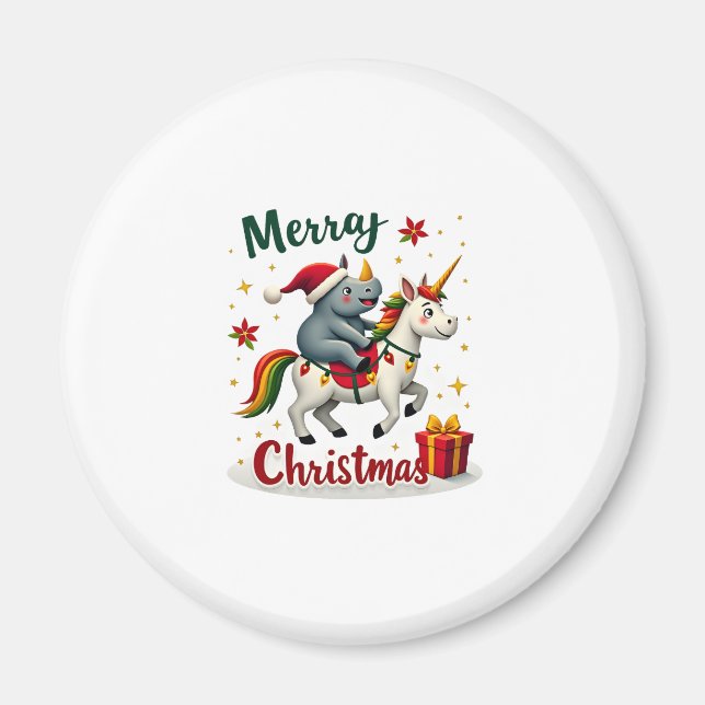 Íman Christmas Rhino Merry Christmas Unicorn Rhino T-Sh (Frente)