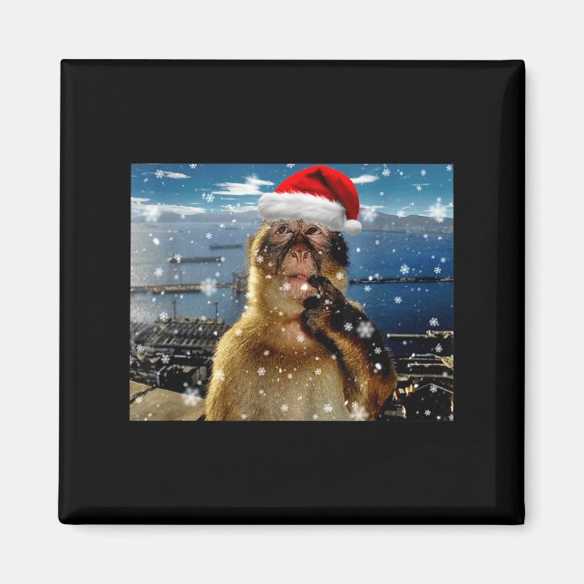 Íman Christmas Thinking Monkey Meme Brainrot Xmas Gift  (Frente)