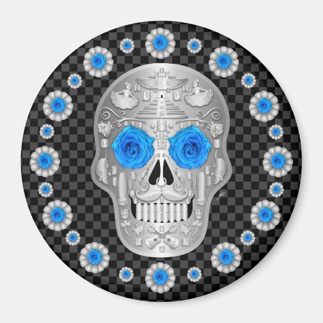 Íman Chrome Calavera (Rosa Azul)  (Frente)