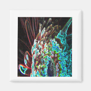 Íman Chrysanthemum Glow Art Blue Verde, Branco e Vermel