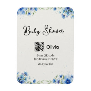 Íman chuva de bebê em aquarela azul código QR RSVP scan