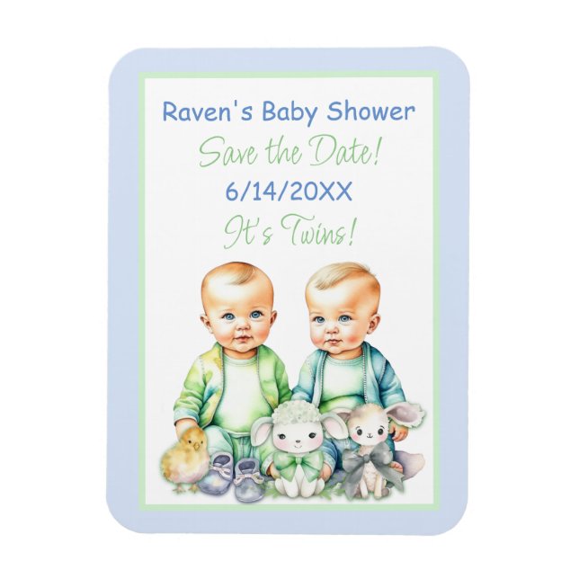 Íman Chuva de Bebê Gêmeos Meninos Azul e Verde Salve a  (Vertical)
