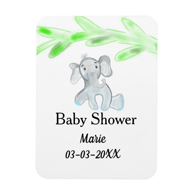 Íman Chuveiro de bebê elefante bebê cinza azul simples  (Vertical)