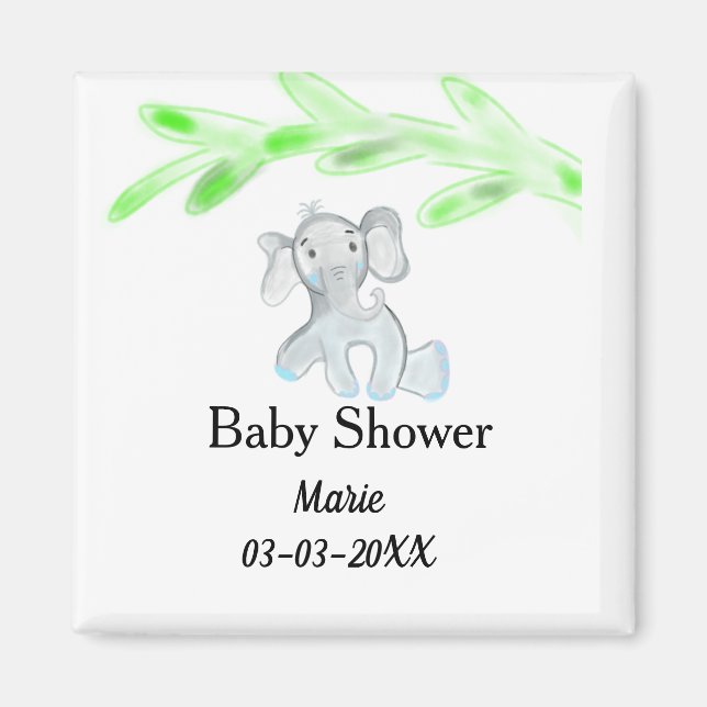 Íman Chuveiro de bebê elefante bebê cinza azul simples  (Frente)