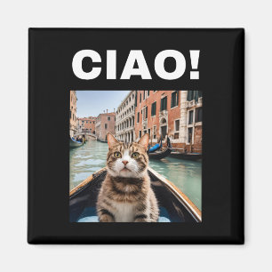 Íman Ciao Funny Gondolier Cat Em Um Gondola Venetiano