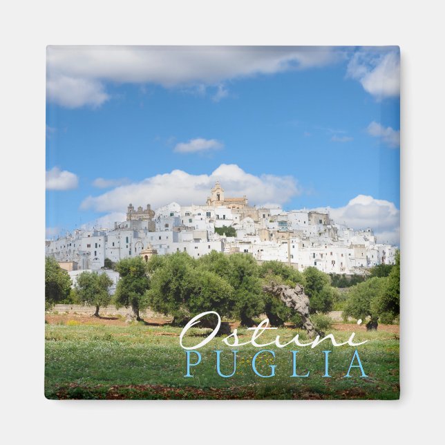 Íman Cidade branca de Ostuni, ímã de texto Puglia (Frente)