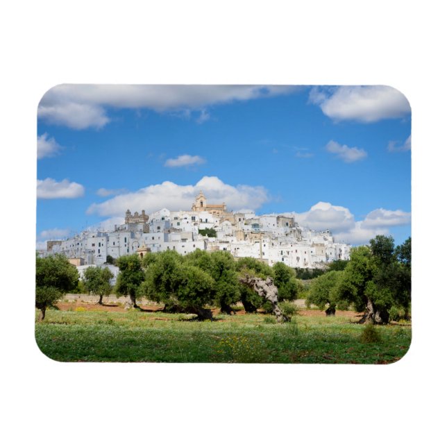 Íman Cidade branca de Ostuni, ímã retangular Puglia (Horizontal)