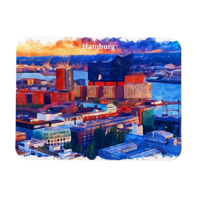 Íman Cidade de Hamburgo, Alemanha, View Watercolor (Horizontal)