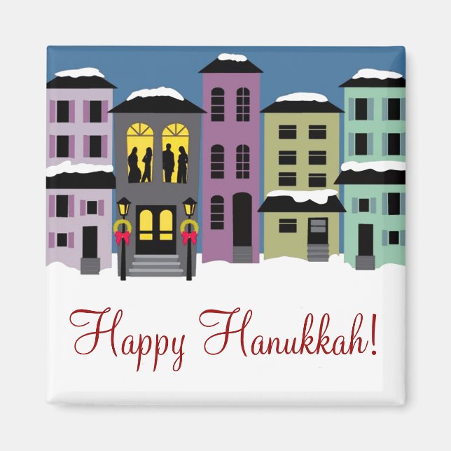 Íman Cidade do Natal ~ Ímã Feliz Hanukkah (Frente)