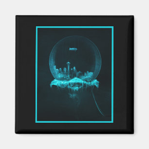 Íman Cidade Fantástica num globo de neve com um Blimp