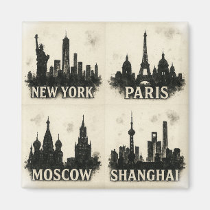 Íman Cidades Monocromáticas Global Skyline Ink Icônica