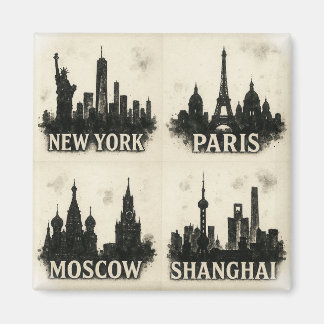 Íman Cidades Monocromáticas Global Skyline Ink Icônica