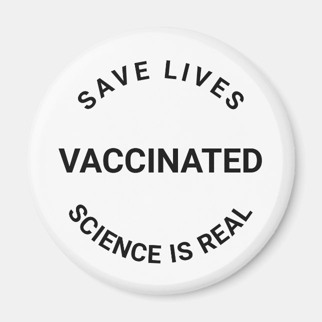 Íman Ciência vacinada é real, salva vidas preto branco (Frente)