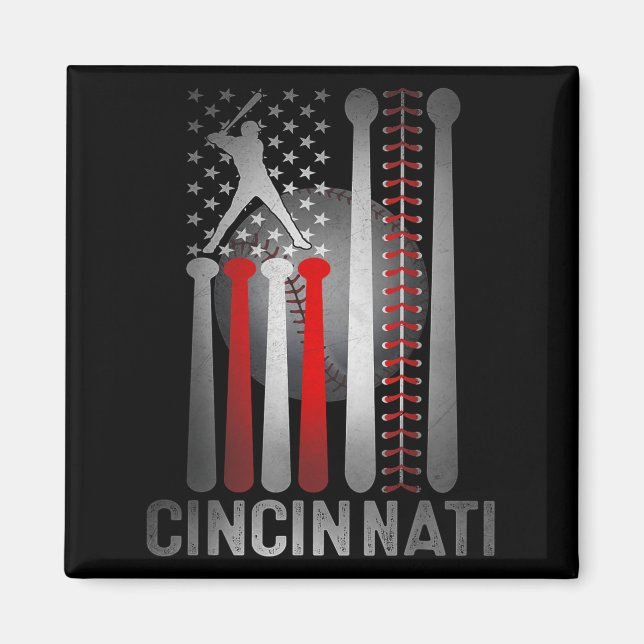 Íman Cincinnati Retro Baseball Sobrevoou A Bandeira Dos (Frente)