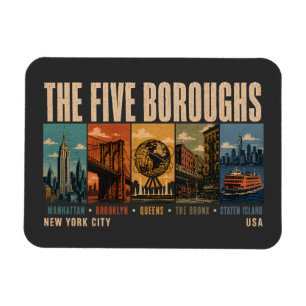 Íman Cinco Bairros Nova York NYC Ilustração Retro