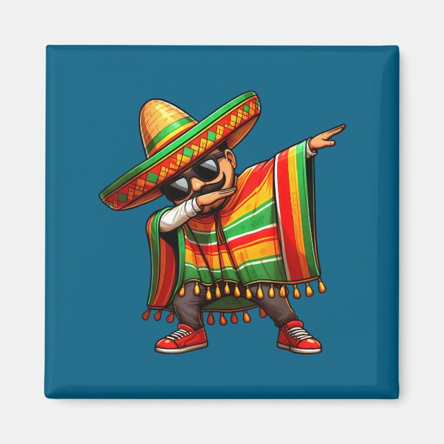 Íman Cinco de maio dabbing mexicano poncho sombrero cha (Frente)