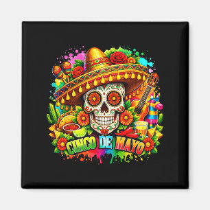 Íman Cinco de maio festa chapéus mexicana caveira de aç