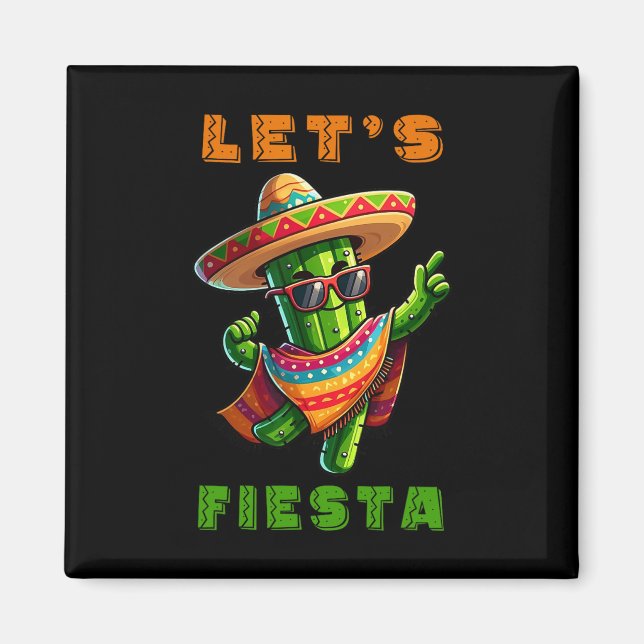Íman Cinco De Mayo Cactus Mexicano Poncho Sombrero Hat  (Frente)