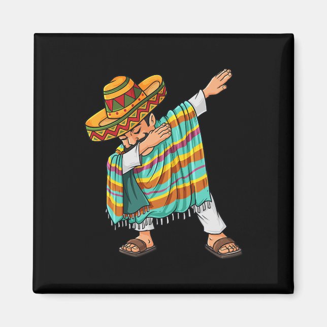 Íman Cinco de Mayo Dabbing Poncho Sombrero, divertido m (Frente)