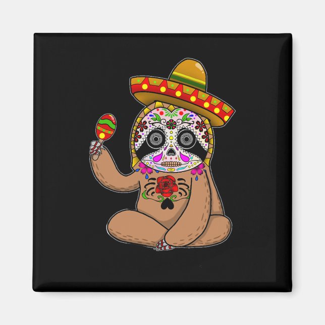Íman Cinco De Mayo Sloth Halloween Dia Mexicano Do Mort (Frente)