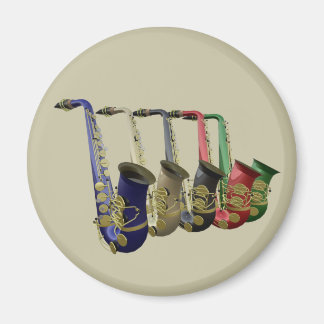 Íman Cinco Saxofones Coloridos Em Uma Linha