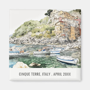 Íman Cinque Terre Itália Sea Watercolor Viagem italiano