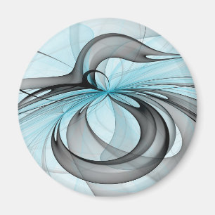 Íman Cinza Antracite Arte Fractal Azul Moderna