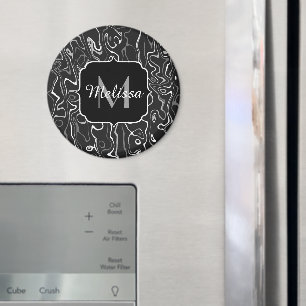 Íman Cinza branca preta damascus abstrato swirls Monogr