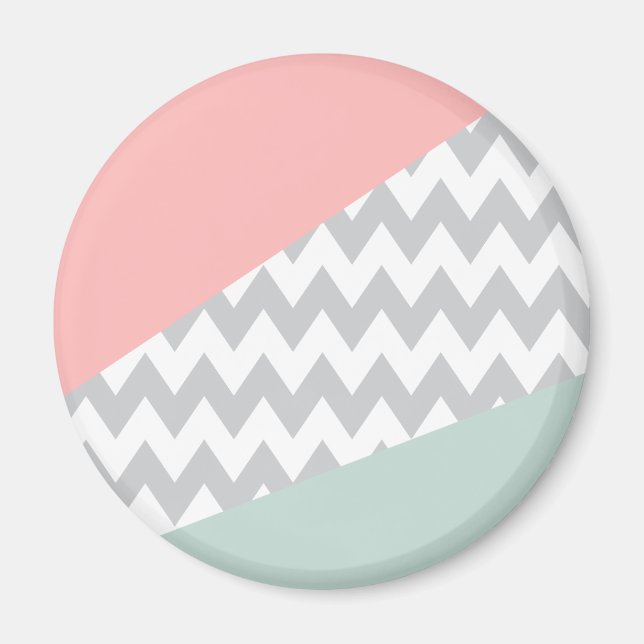 Íman Cinza Chevron Mint e Coral (Frente)