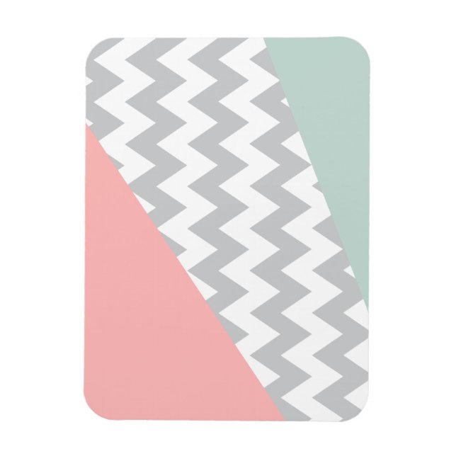 Íman Cinza Chevron Mint e Coral (Vertical)
