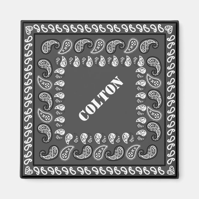 Íman Cinza de carvão ocidental Paisley Bandana personal (Frente)