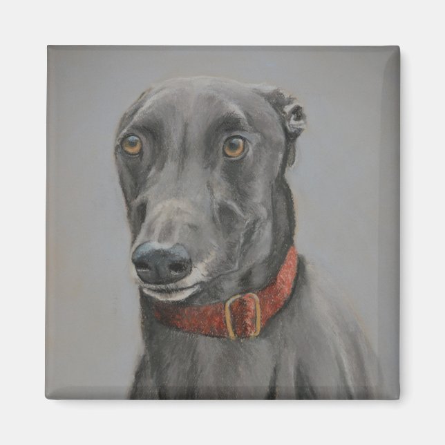Íman Cinza Greyhound Dog Art Magnet (Frente)