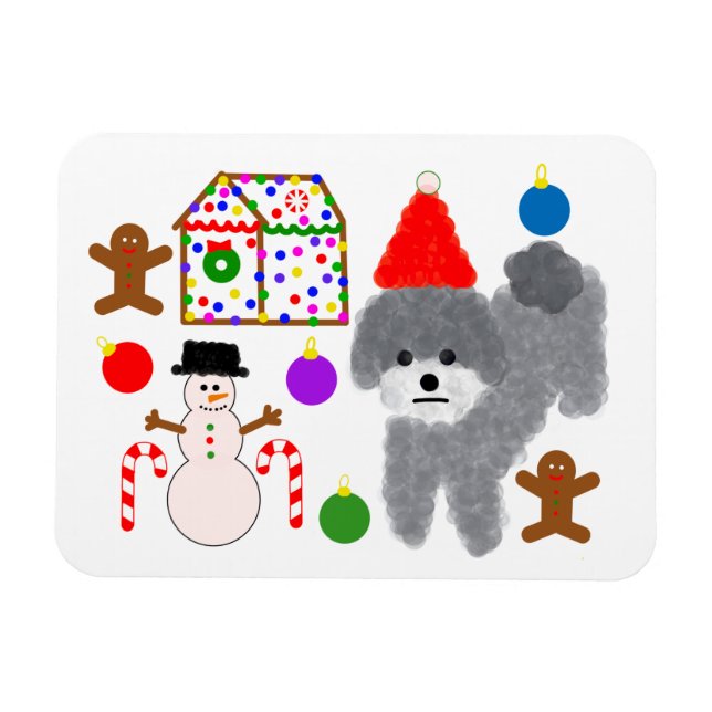 Íman Cinza Poodle Natal #2 Magnet (Horizontal)