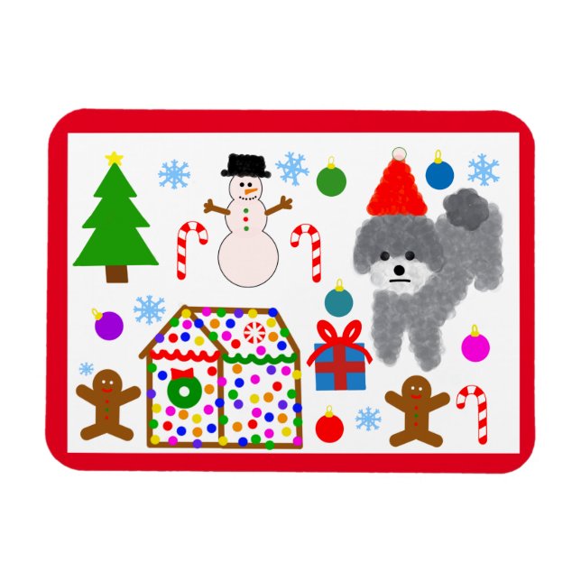 Íman Cinza Poodle Natal #3 Magnet (Horizontal)